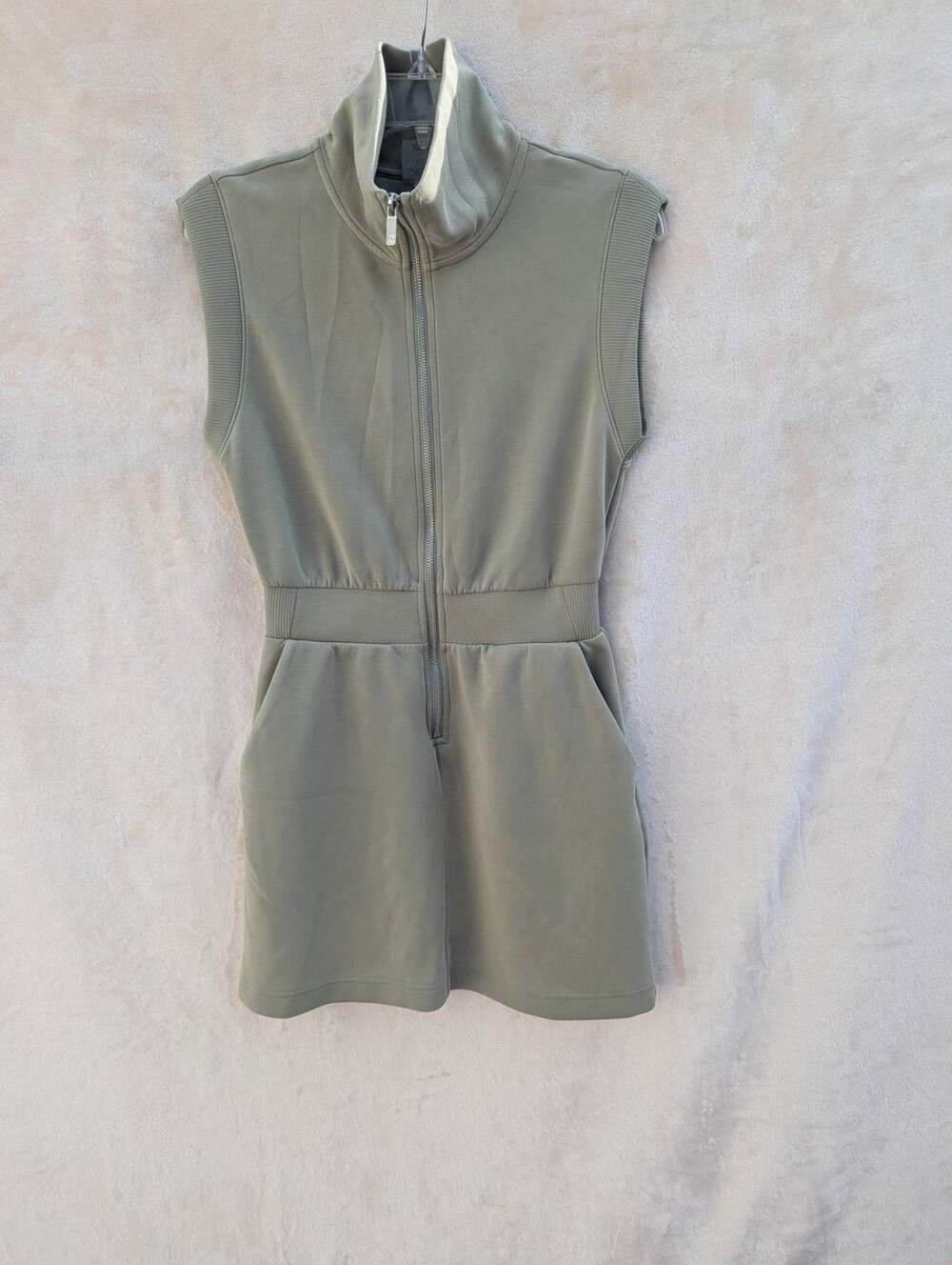 CALIA Women's Sleeveless Full-Zip Scuba Romper Olive Green Size XS